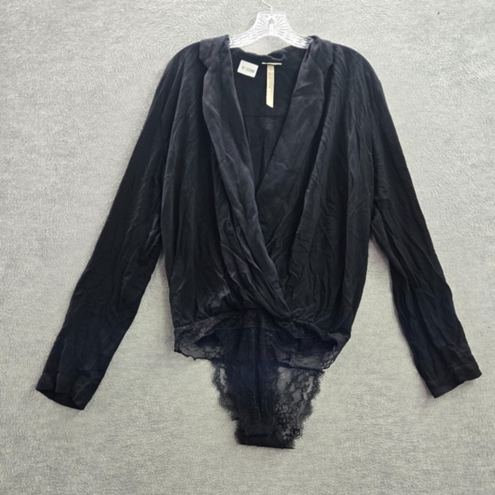 Intimately Free People Women Top XS Black Bodysuit Turnt Long Sleeve V Neck